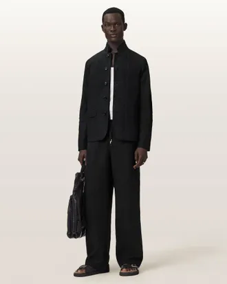 AllSaints Leat Slim Fit Double Breasted Blazer