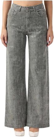 Federica Tosi Jeans Flare Paillettes - Dames - Wijde Broeken - Grijs - W25 - Katoen - Broeken