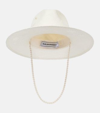 Ruslan Baginskiy Faux pearl-embellished straw fedora