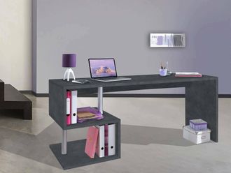 Dmora Esse Escritorio Moderno Para Oficina Y Estudio Con Estante, Made In Italy, Mesa De Ordenador, Escritorio Para Pc, Cm 180x60h78, Color Gris Ceniza, Con