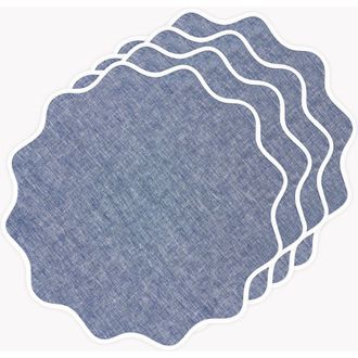 Solino Home Linen Round Placemats - Giselle Scallop Edge, 16 Round in White And Chambray Indigo at Nordstrom, Size Medium