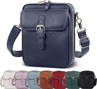 Generic Crossbody Leather Bag for Women, Vintage Large Capacity Messenger Bag, with Adjustable Shoulder Straps and Card Slots (Cyan)