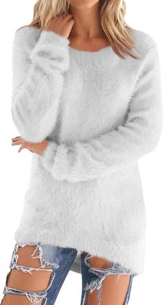 Generic Fleece Sweatshirts for Women UK Warm Solid Color Fluffy Long Sleeve Tunic Tops Womens Sweaters Winter Jumpers Casual Crewneck Ladies Soft Cozy Pullove