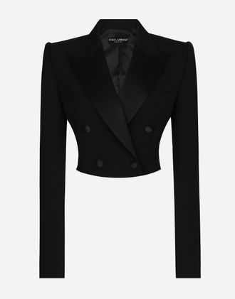 Dolce & Gabbana Short Double-breasted Wool Gabardine Tuxedo Jacket - Woman Black Wool 38