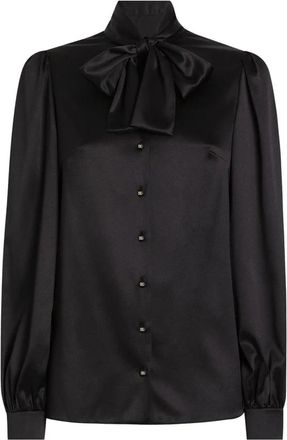 Dolce & Gabbana Satijnen Blouse met Strik - Dames - Overhemden - Zwart - XL - Satijn - Overhemden
