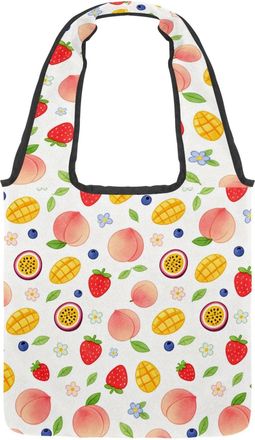 Generic Peach & Mango Paradise Reversible Canvas Shoulder Tote - Double-Sided Print, 12oz Cotton, 27cm Drop, Fold-Flat Bag for Travel, Shopping, Street Outing