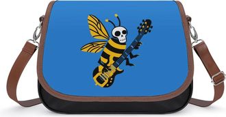 Generic Cute Bee Playing Electric Guitar Fashion Womens Crossbody Bags Novelty Handbag Shoulder Bag Purse