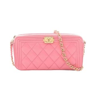 Chanel Pre-owned Boy Lambskin Shoulder Bag - Dames - Pre-owned - Roze - Maat: ONE Size Leer