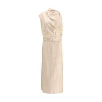 Magda Butrym Womens Draped Silk Midi Dress - Ivory - Size EU 36 (Womens)