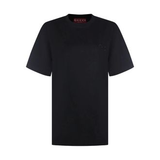 Gucci Tops, Dames, Zwart, M, Katoen, T-shirt met ronde hals en kralen