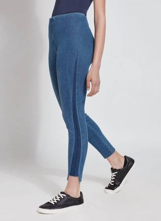 Lyss&eacute; Denim Legging With Stripe In Mid Wash
