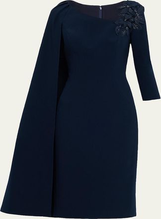 Teri Jon Cape-Sleeve Crepe Midi Dress