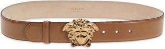 Versace Caramel Medusa Head Palazzo Belt - Size 80