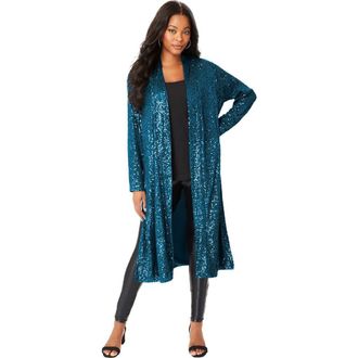 Roaman's Plus Size Sequin Duster in Exotic Peacock at Nordstrom, Size 36