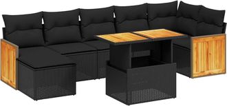 vidaXL Set De Sof&aacute;s De Jard&iacute;n 8 Piezas Y Cojines Rat&aacute;n Sint&eacute;tico Negro Vidaxl
