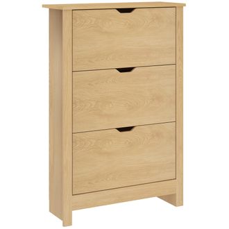 OEM Scarpiera Slim Per 18 Paia Di Scarpe, 3 Cassetti Con 2 Ripiani Regolabili E Rimovibili, 72x26x112 Cm, Naturale