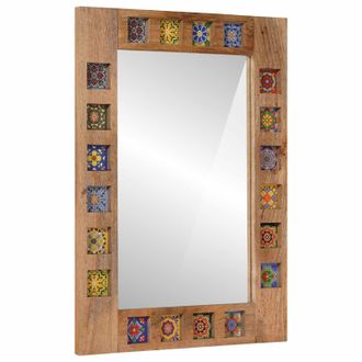 vidaXL Espejo De Ba&ntilde;o Natural 50 X 70 X 3 Cm Madera De Mango Maciza Vidaxl