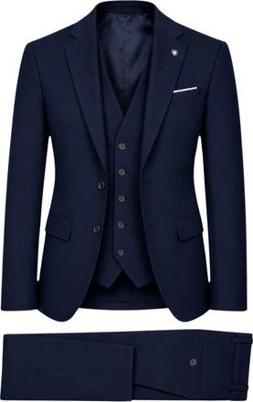 Manuel Ritz Single-Breasted Drieknoops Kostuum - Heren - Business pakken - Blauw - 2XL - Wol - Kostuums