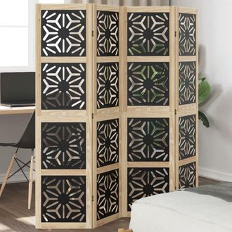 vidaXL Vidaxl - Biombo Separador 4 Paneles Madera Maciza Paulownia Marr&oacute;n Negro