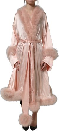 Dolce & Gabbana Womens Light Pink Silk Turkey Feather Robe Jacket Clothing