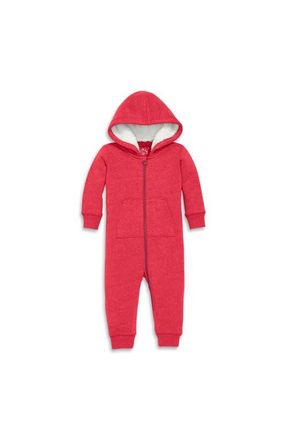 primary Baby Teddy Fleece-Lined Zip Romper in Heather Cherry at Nordstrom, Size 6-12M