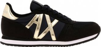 A|X Armani Exchange Womens Microfiber Suede Lace Up Trainers, Black Lt Gold., 6 UK