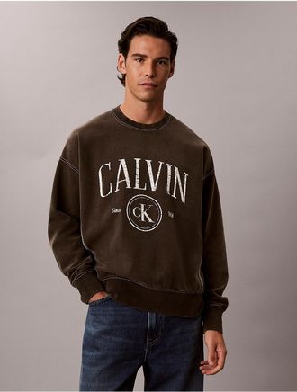 Calvin Klein Jeans Calvin Klein Mens Terry Logo Graphic Relaxed Sweatshirt - Brown - XL
