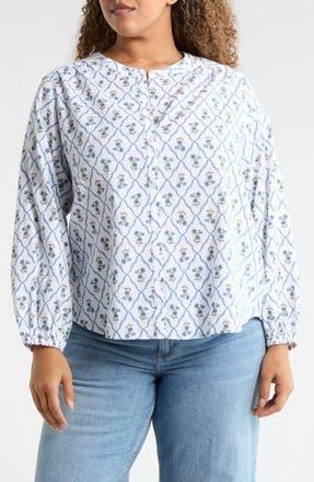 Lucky Brand Long Sleeve Button-Up Shirt in Blue Flora at Nordstrom Rack, Size 3 X