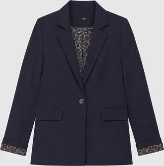 Jeanne Vouland Blazer Rosa Navy Doublure Leopard Kaki