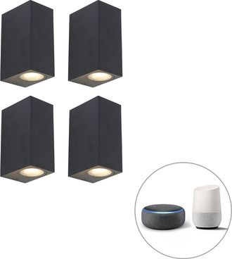 QAZQA Qazqa Moderno Juego De 4 Apliques Inteligentes Negros Ip44 Incluidos 8 Wifi Gu10 - Baleno Aluminio Rectangular Adecuado Para Led Max. 2 X 4.8 Watt