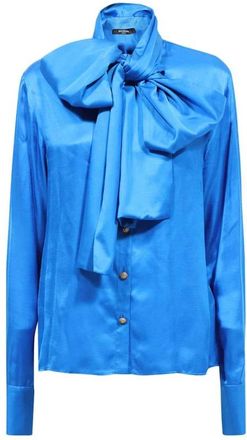 Balmain Blouses, female, Blue, XS, Front Bow Blouse in Viscose