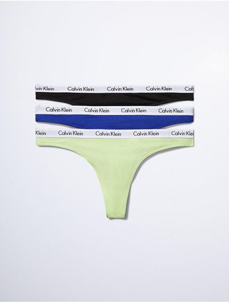 Calvin Klein Womens Carousel Logo Cotton 3-Pack Thong - Multi - XL
