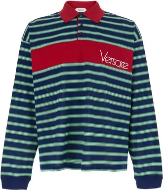 Versace Logo-detail Striped Long-sleeve Polo Shirt