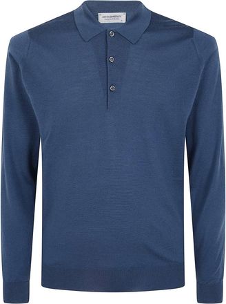 John Smedley Truien & Vesten, Heren, Blauw, XL, Wol, Belper Long Sleeve Polo Shirt