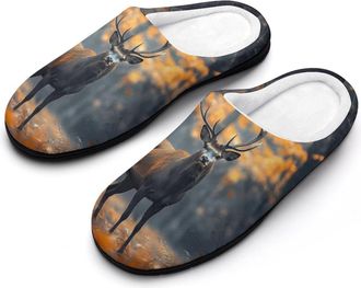Generic Deer Autumn Forests Fashion Cotton Slippers for Women Memory Foam House Slippers Non-Slip House Bedroom Shoes