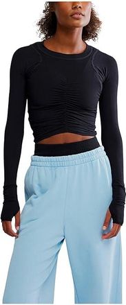 Free People Movement Tempo Ruched Long Sleeve Womens Workout Black : LG (Womens 12-14), Elastane/Polyester