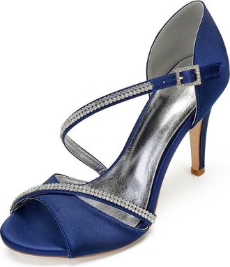 Generic Wedding Bridal Shoes Women Heeled Sandals Dressy Stiletto Bridal Open Toe High Heels for Wedding Party Daily Wear 10.5Cm,Dark Blue,4 UK