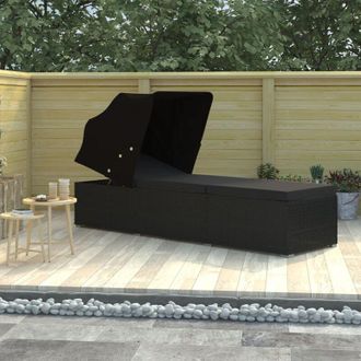 vidaXL Vidaxl - Lettino Prendisole con Tettuccio e Cuscino in Polyrattan Nero