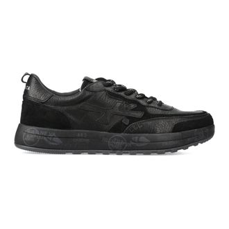 Premiata Sneakers, male, Black, Size: 12 US Black Leather Sneakers with Suede Detail