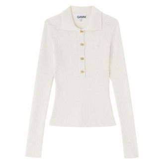 Ganni Round-neck Knitwear, female, White, Size: XS Fine Sequin Polo