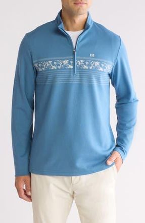 Travis Mathew Upgraded Chest Stripe Half Zip Pullover in Stellar Blue Chest S at Nordstrom Rack, Size Small