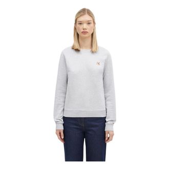 Maison Kitsun&eacute; Fox Head Patch Regular Sweatshirt - Dames - Sweatshirts - Grijs - L - Katoen - Hoodies & sweatvesten