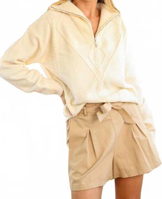 Babe Textured Half Zip Sweater In Cream