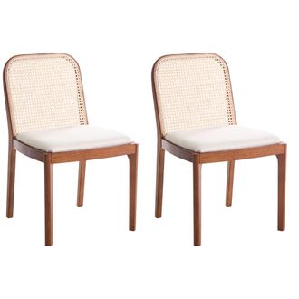 Beliani Conjunto De 2 Sillas De Comedor Trenza Vienesa Respaldo De Rat&aacute;n Asiento De Poli&eacute;ster Estructura De Madera De Caucho Sin Reposabrazos Marr&oacute;n Edina