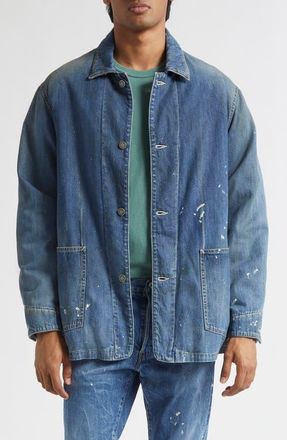 Visvim Distressed Denim Down Chore Jacket in Indigo at Nordstrom, Size 3