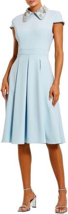 Mac Duggal Crepe Short Sleeve Midi Dress With Beading in Powder Blue at Nordstrom, Size 14