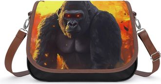 Generic Gorillas And Forests Crossbody Bag Womens Handbag PU Message Bags Shoulder Purse with Adjustable Strap