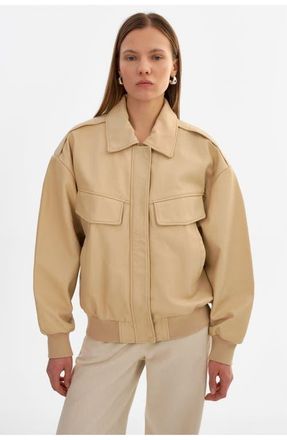 LaMarque Trevanna | Leather Bomber Jacket in Blond at Nordstrom, Size Xx-Small
