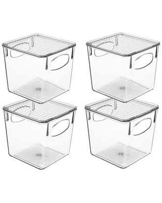 Sorbus 4Pc Small Clear Fridge Bin With Handles And Lids