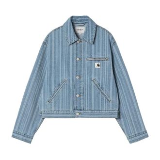 Carhartt Work in Progress Jassen, Dames, Blauw, M, Denim, Gestreepte Denim Jack in Lichtblauw